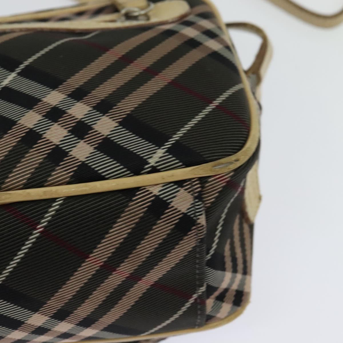 BURBERRY Nova Check Blue Label Shoulder Bag Nylon Brown Silver Auth ti3061