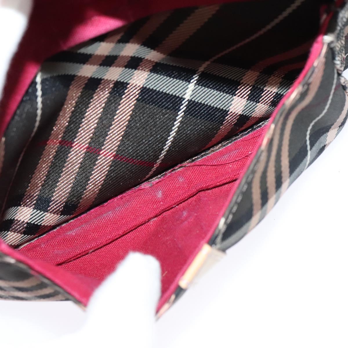 BURBERRY Nova Check Blue Label Shoulder Bag Nylon Brown Silver Auth ti3061