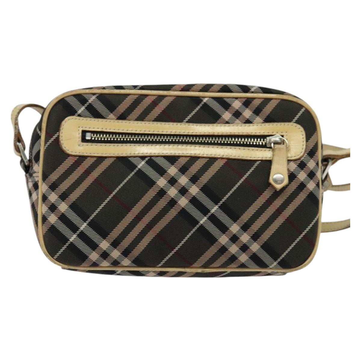 BURBERRY Nova Check Blue Label Shoulder Bag Nylon Brown Silver Auth ti3061