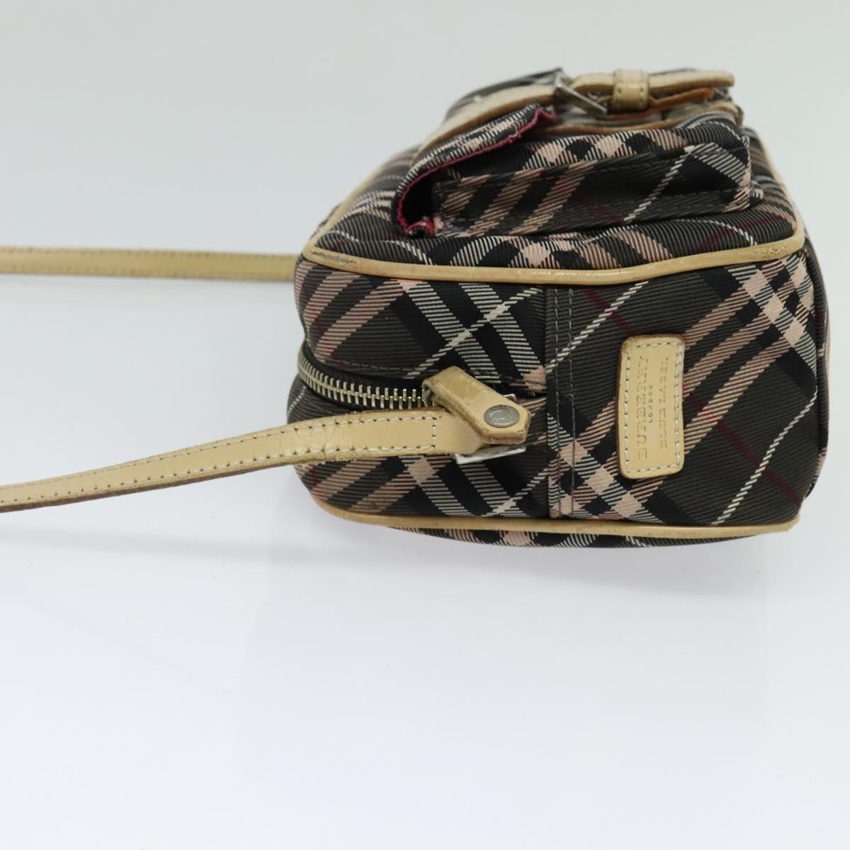 BURBERRY Nova Check Blue Label Shoulder Bag Nylon Brown Silver Auth ti3061