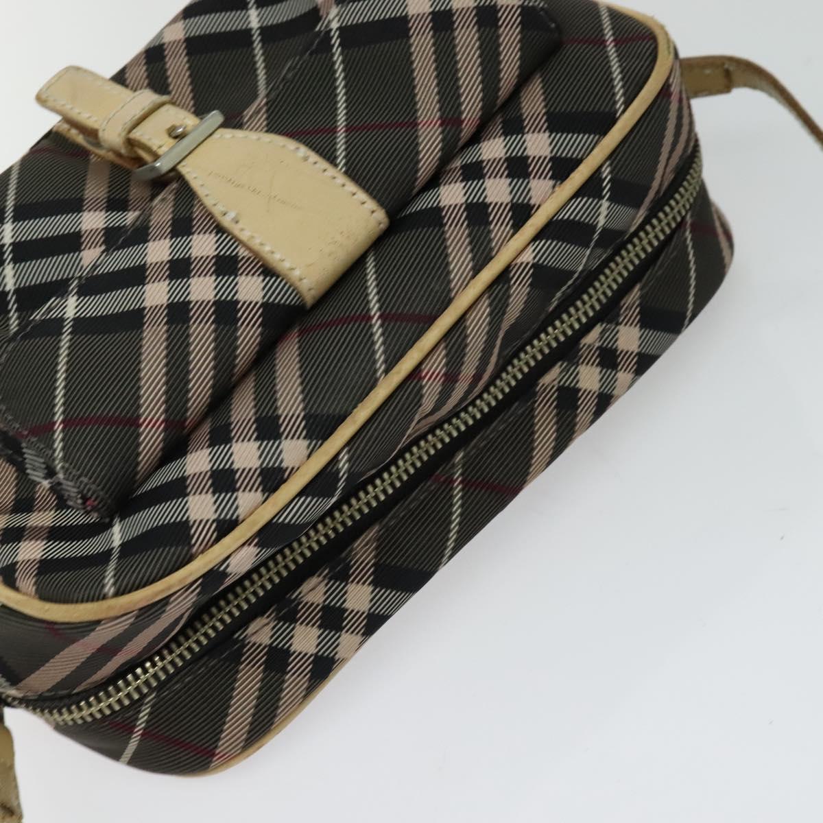 BURBERRY Nova Check Blue Label Shoulder Bag Nylon Brown Silver Auth ti3061