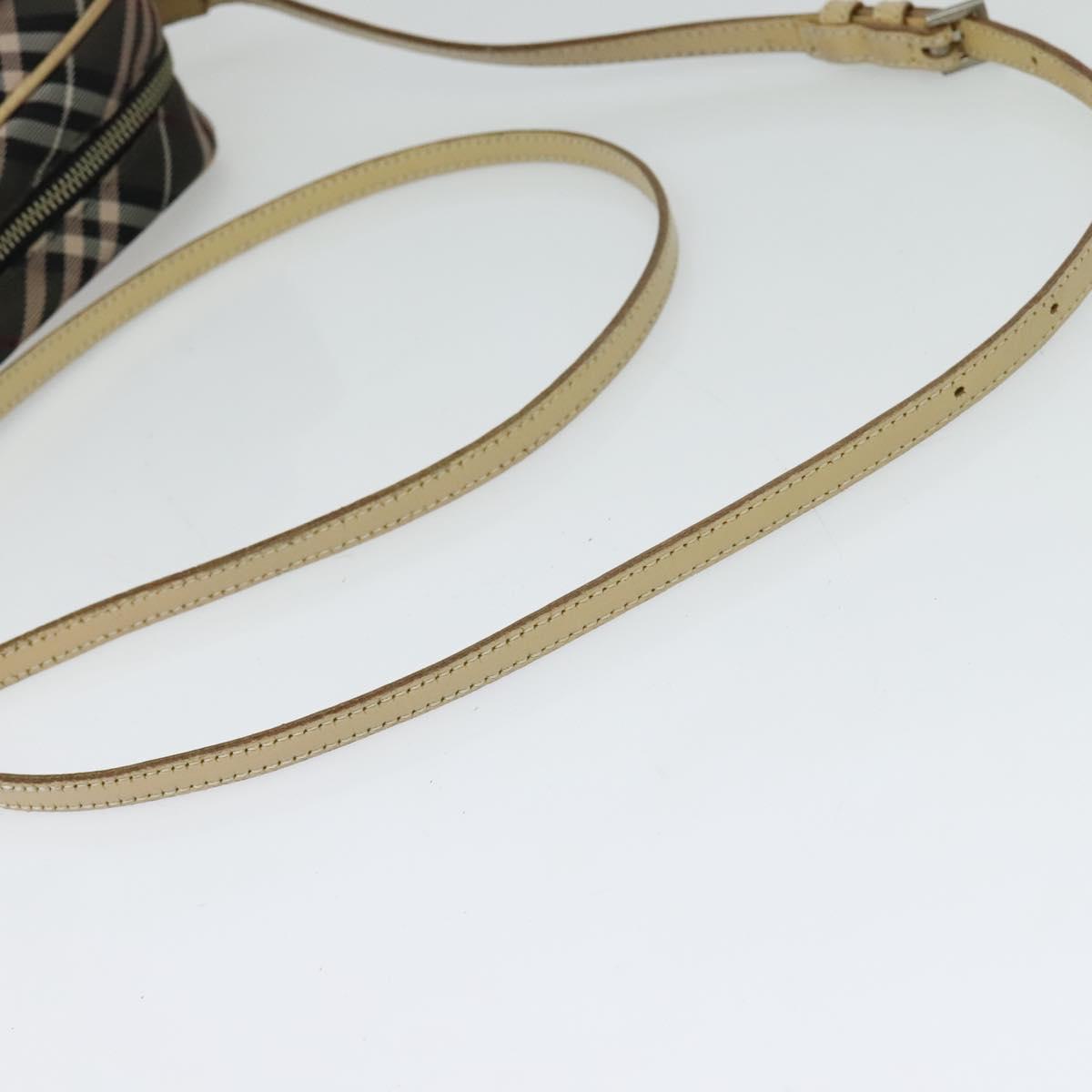 BURBERRY Nova Check Blue Label Shoulder Bag Nylon Brown Silver Auth ti3061