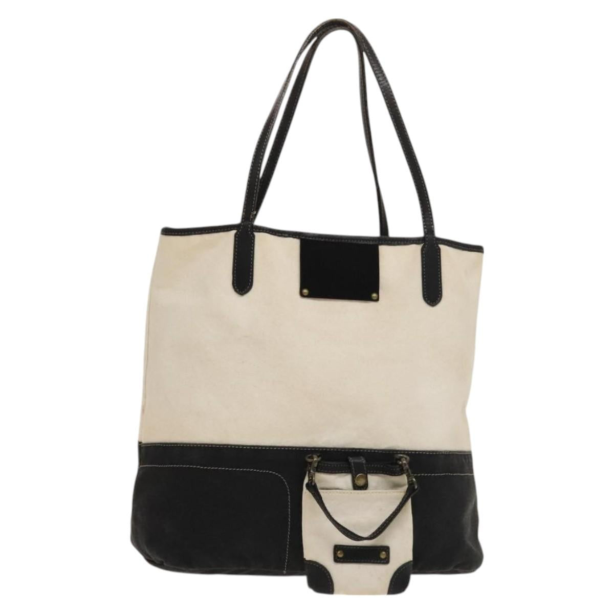 BURBERRY Tote Bag Canvas White Auth ti3062