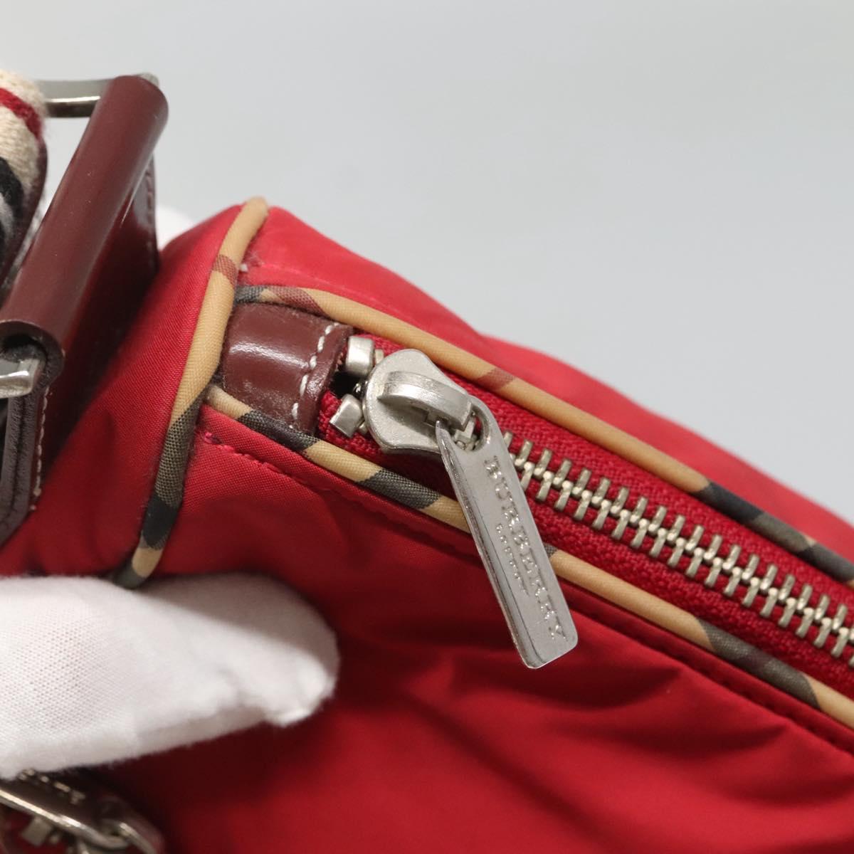 BURBERRY Blue Label Shoulder Bag Nylon Red Silver Auth ti3065