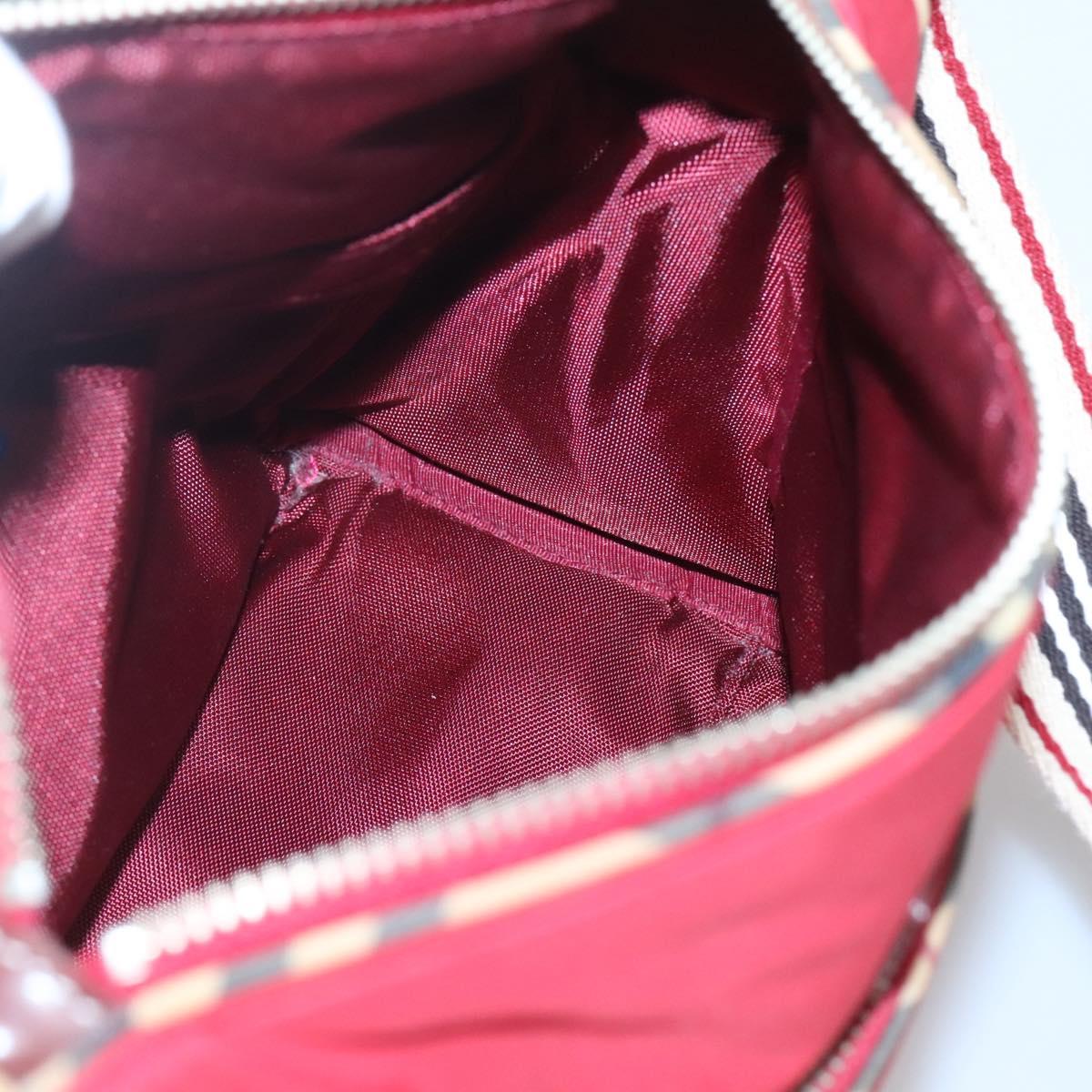 BURBERRY Blue Label Shoulder Bag Nylon Red Silver Auth ti3065