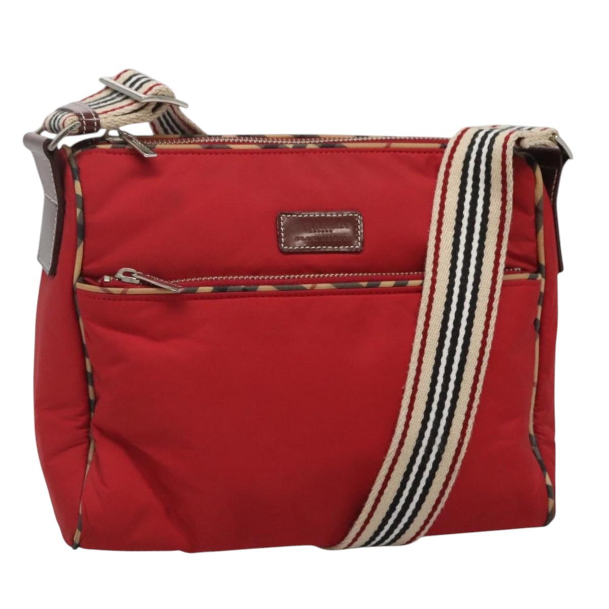 BURBERRY Blue Label Shoulder Bag Nylon Red Silver Auth ti3065