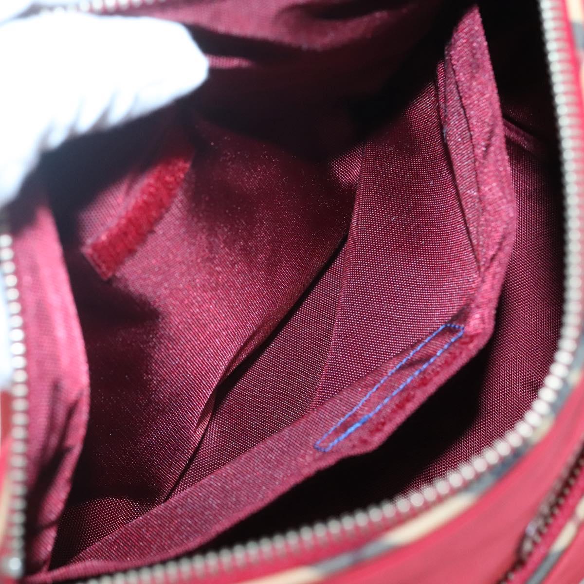 BURBERRY Blue Label Shoulder Bag Nylon Red Silver Auth ti3065