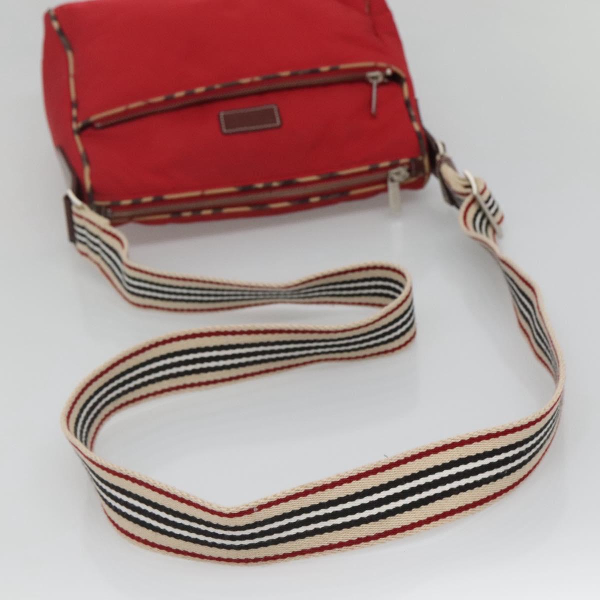 BURBERRY Blue Label Shoulder Bag Nylon Red Silver Auth ti3065