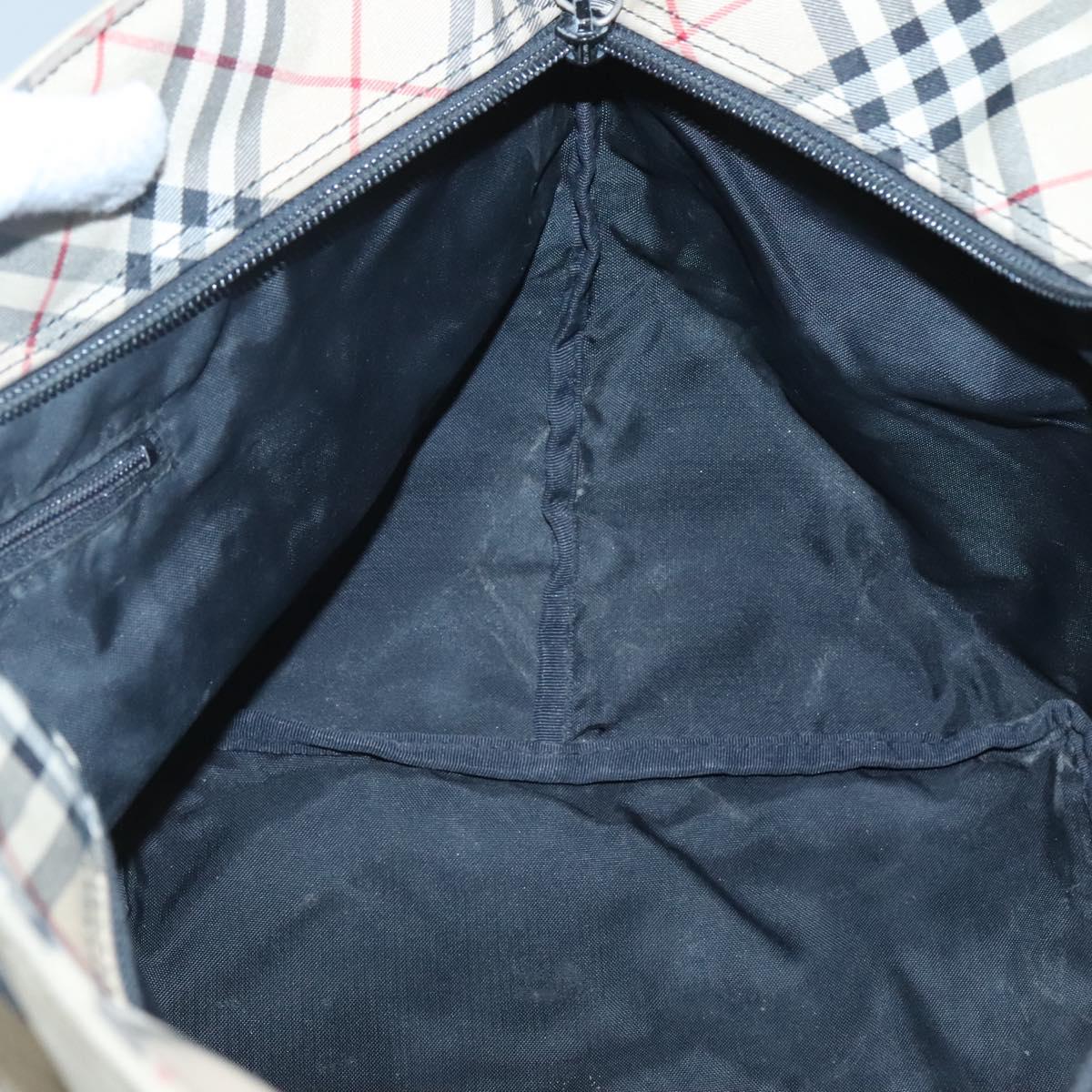 Burberrys Blue Label Tote Bag Nylon Beige Silver Auth ti3066