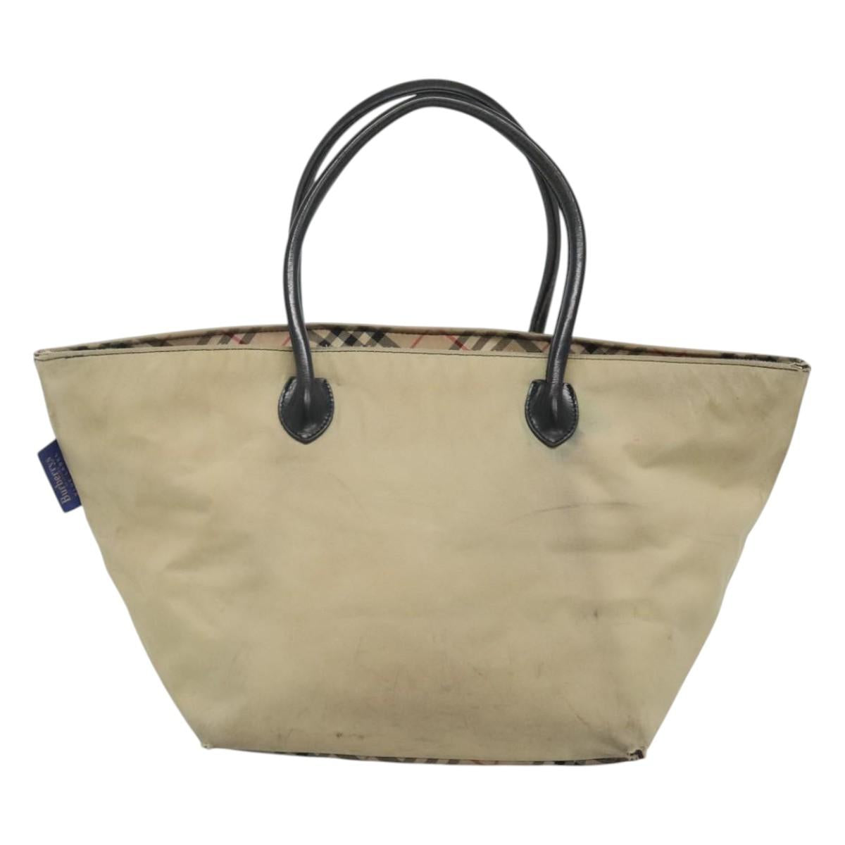 Burberrys Blue Label Tote Bag Nylon Beige Silver Auth ti3066