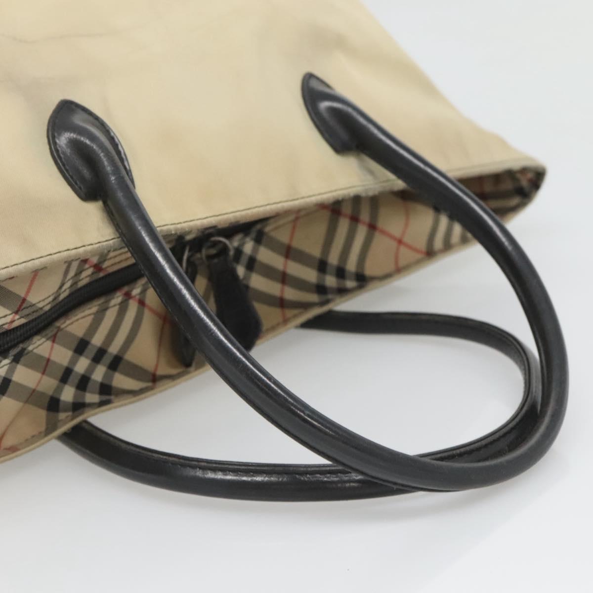 Burberrys Blue Label Tote Bag Nylon Beige Silver Auth ti3066