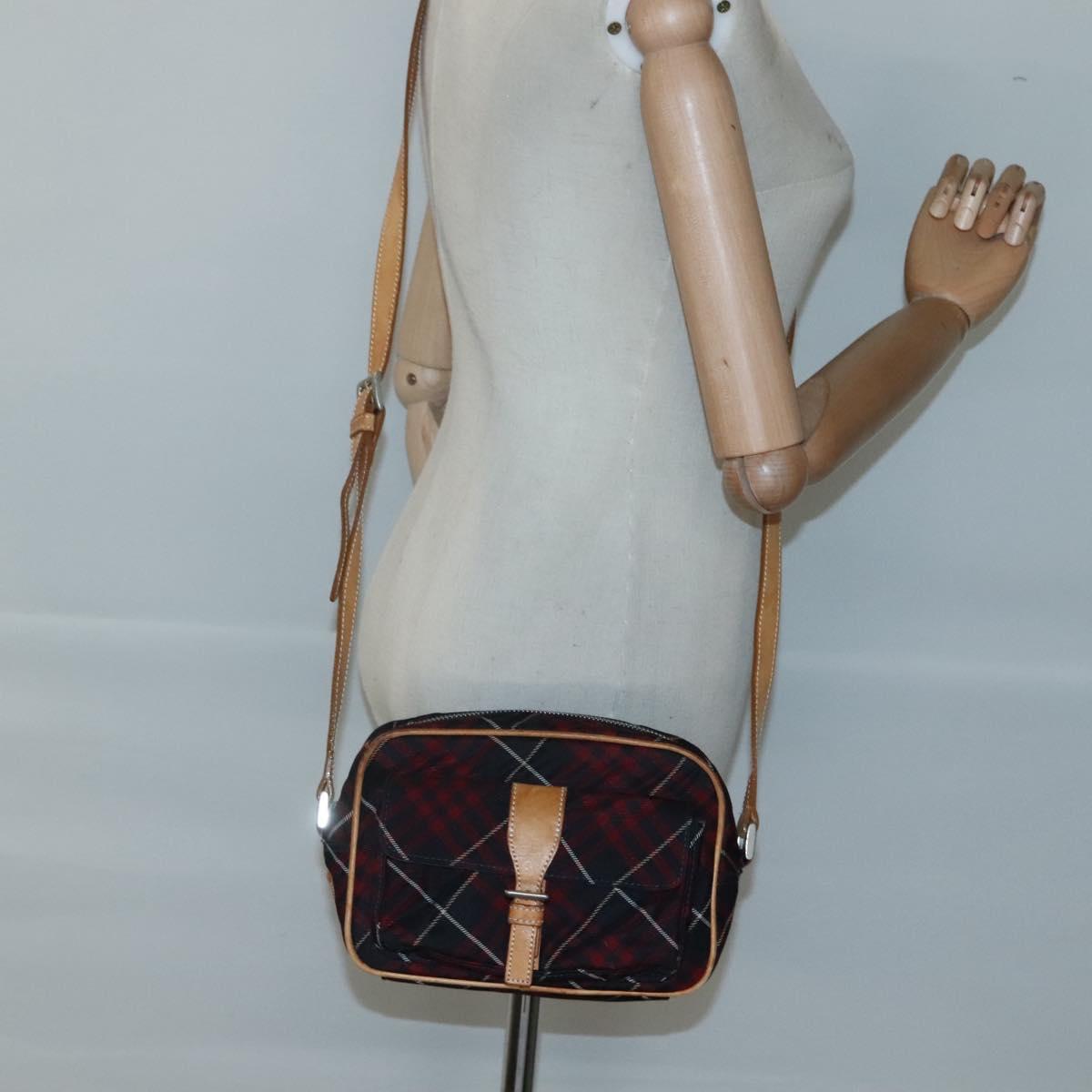BURBERRY Blue Label Nova Check Shoulder Bag Canvas Red Navy Auth ti3067