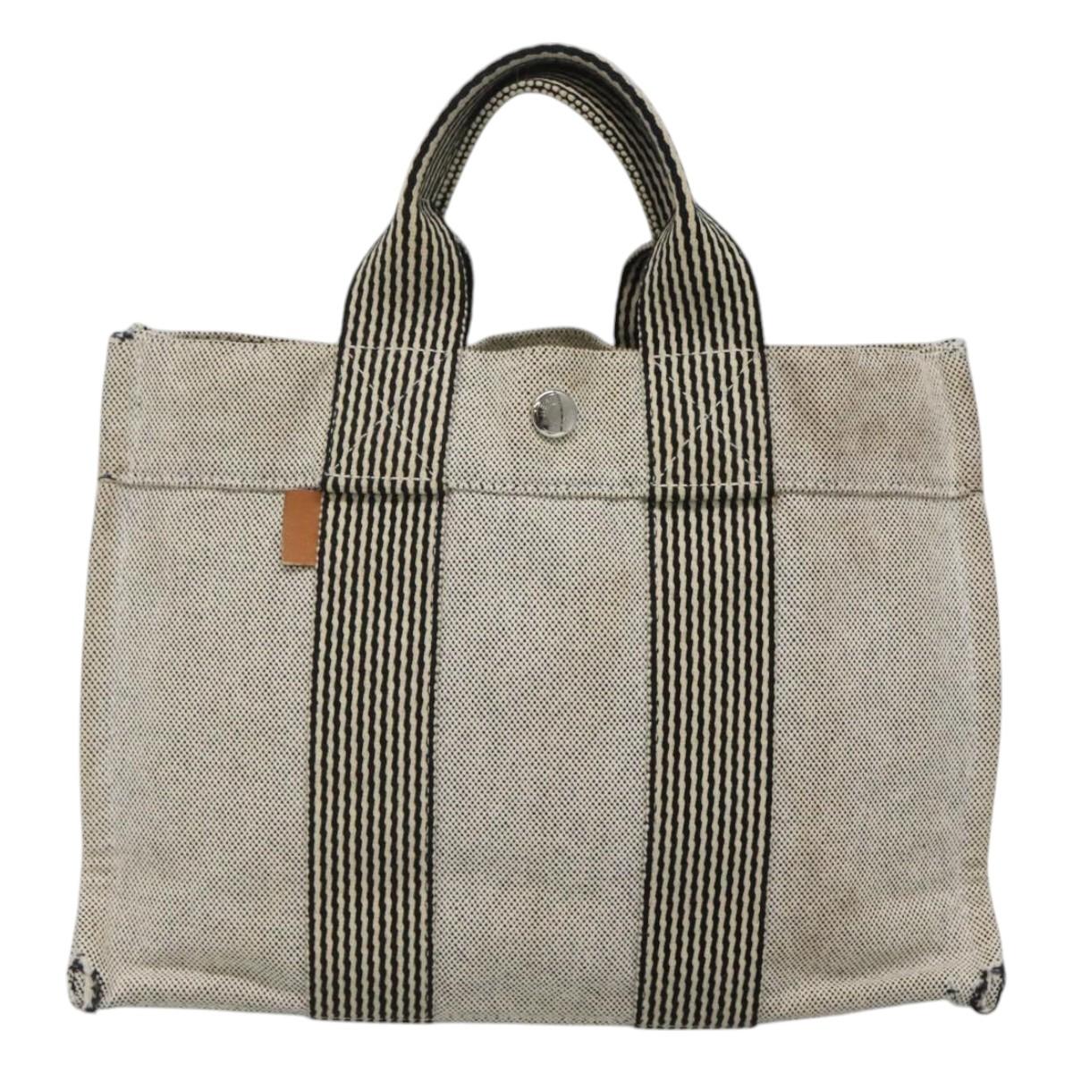 HERMES Fourre Tout PM Hand Bag Canvas Gray Auth ti3070