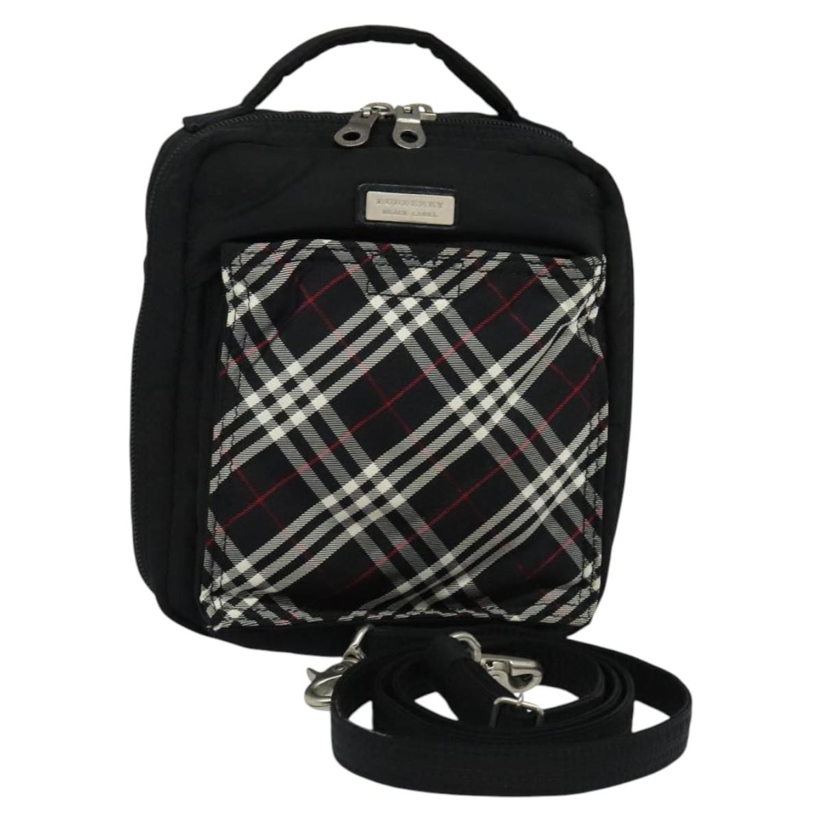 BURBERRY Nova Check Black label Shoulder Bag Nylon Black Silver Auth ti3074