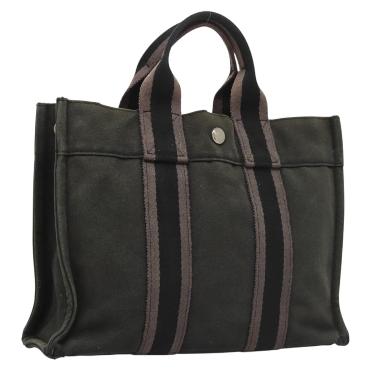 HERMES Fourre Tout PM Hand Bag Canvas Black Silver Auth ti3082