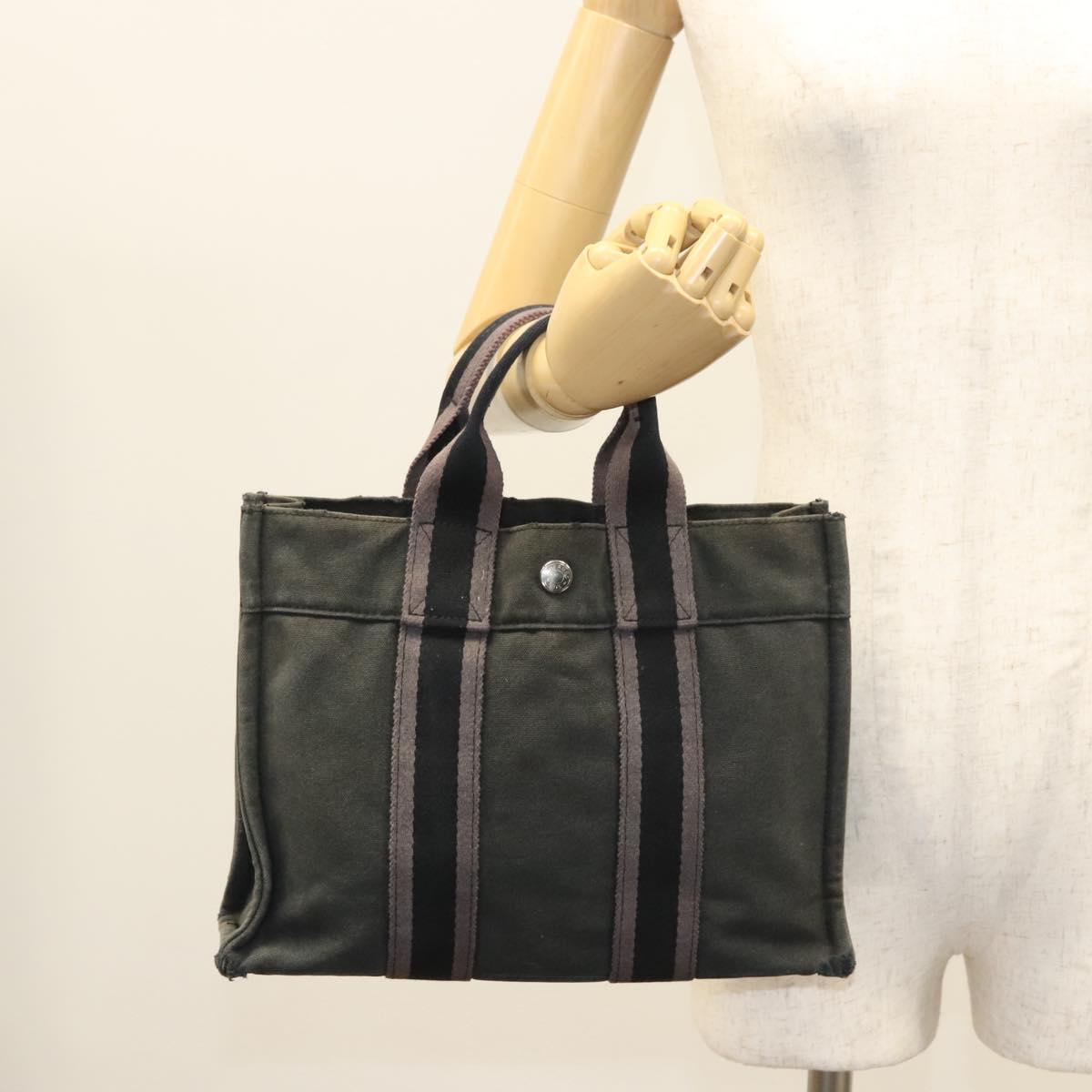 HERMES Fourre Tout PM Hand Bag Canvas Black Silver Auth ti3082