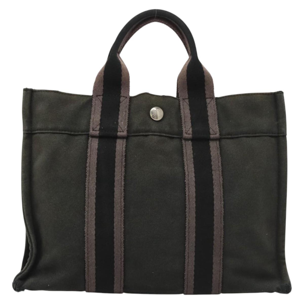 HERMES Fourre Tout PM Hand Bag Canvas Black Silver Auth ti3082