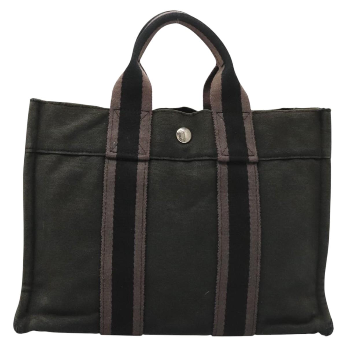 HERMES Fourre Tout PM Hand Bag Canvas Black Silver Auth ti3082