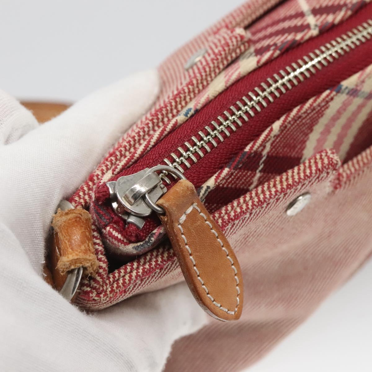 BURBERRY Nova Check Blue Label Shoulder Bag Canvas Red Silver Auth ti3084