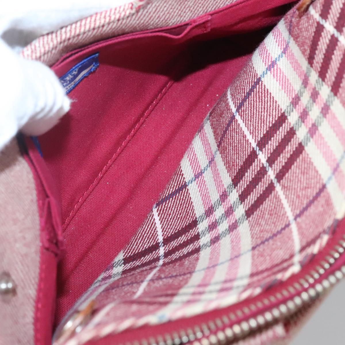 BURBERRY Nova Check Blue Label Shoulder Bag Canvas Red Silver Auth ti3084