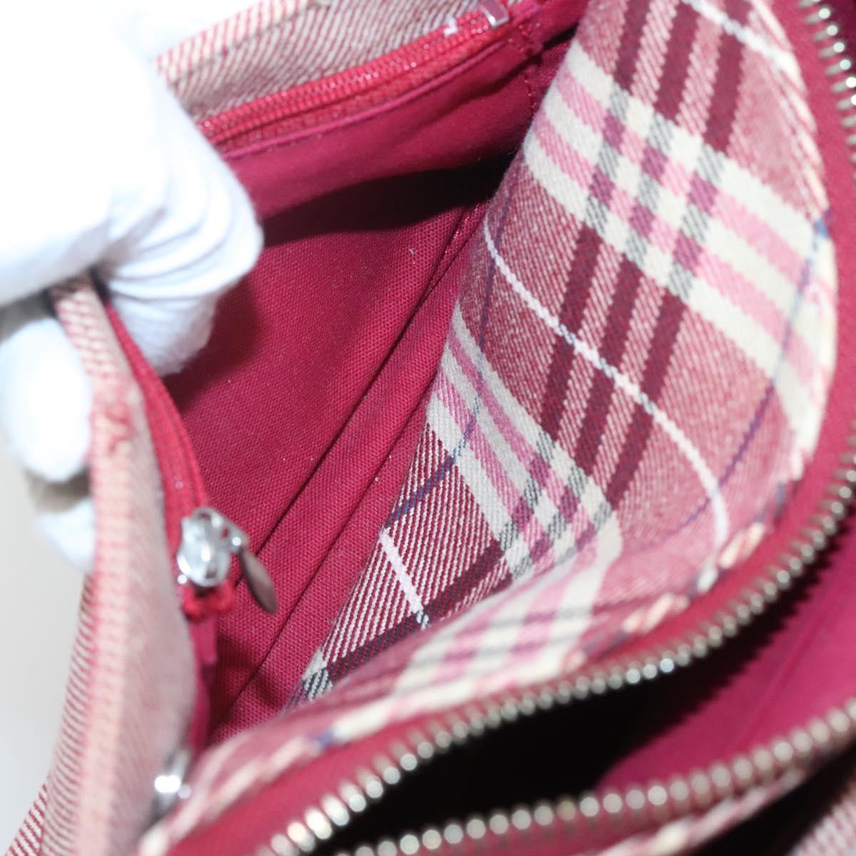 BURBERRY Nova Check Blue Label Shoulder Bag Canvas Red Silver Auth ti3084