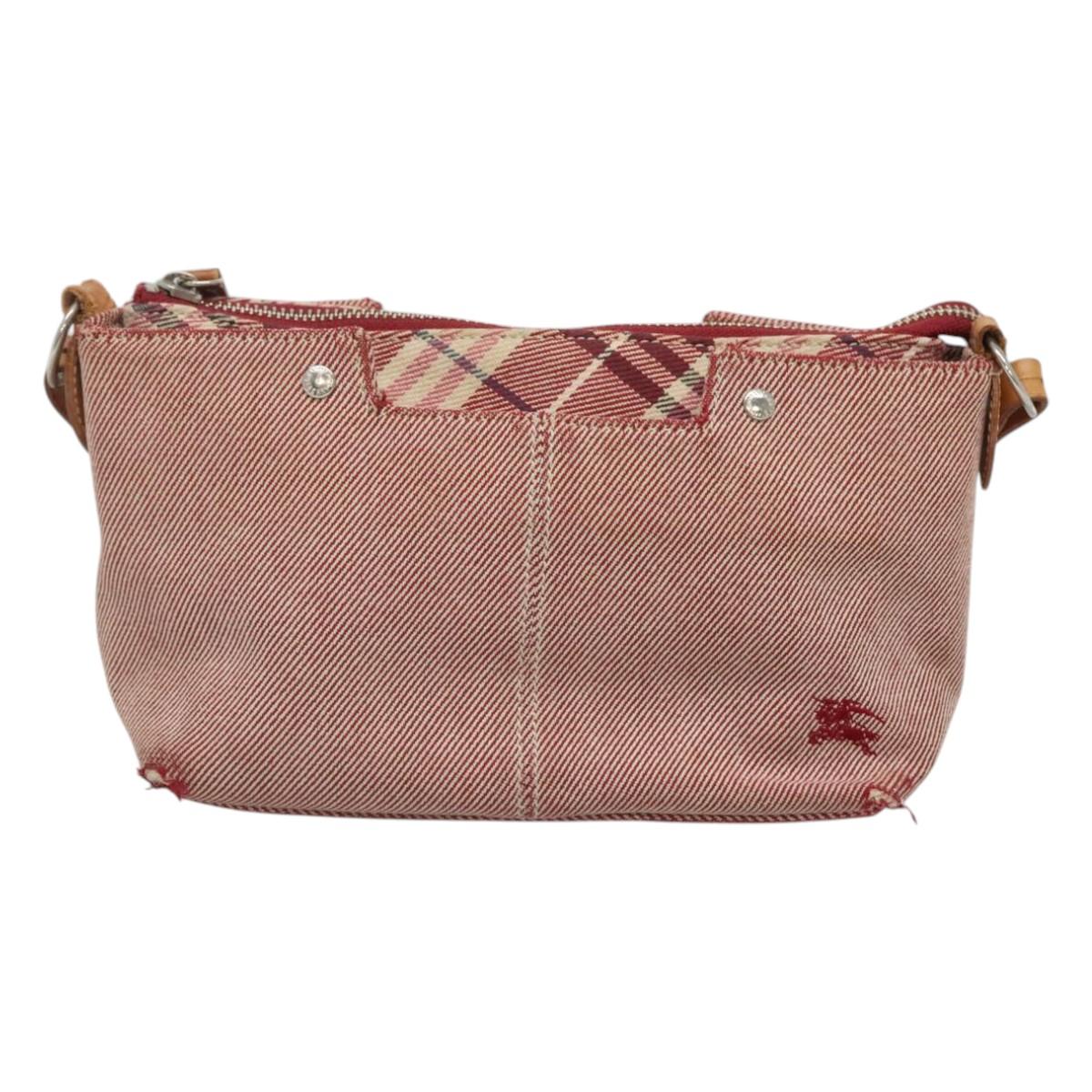 BURBERRY Nova Check Blue Label Shoulder Bag Canvas Red Silver Auth ti3084