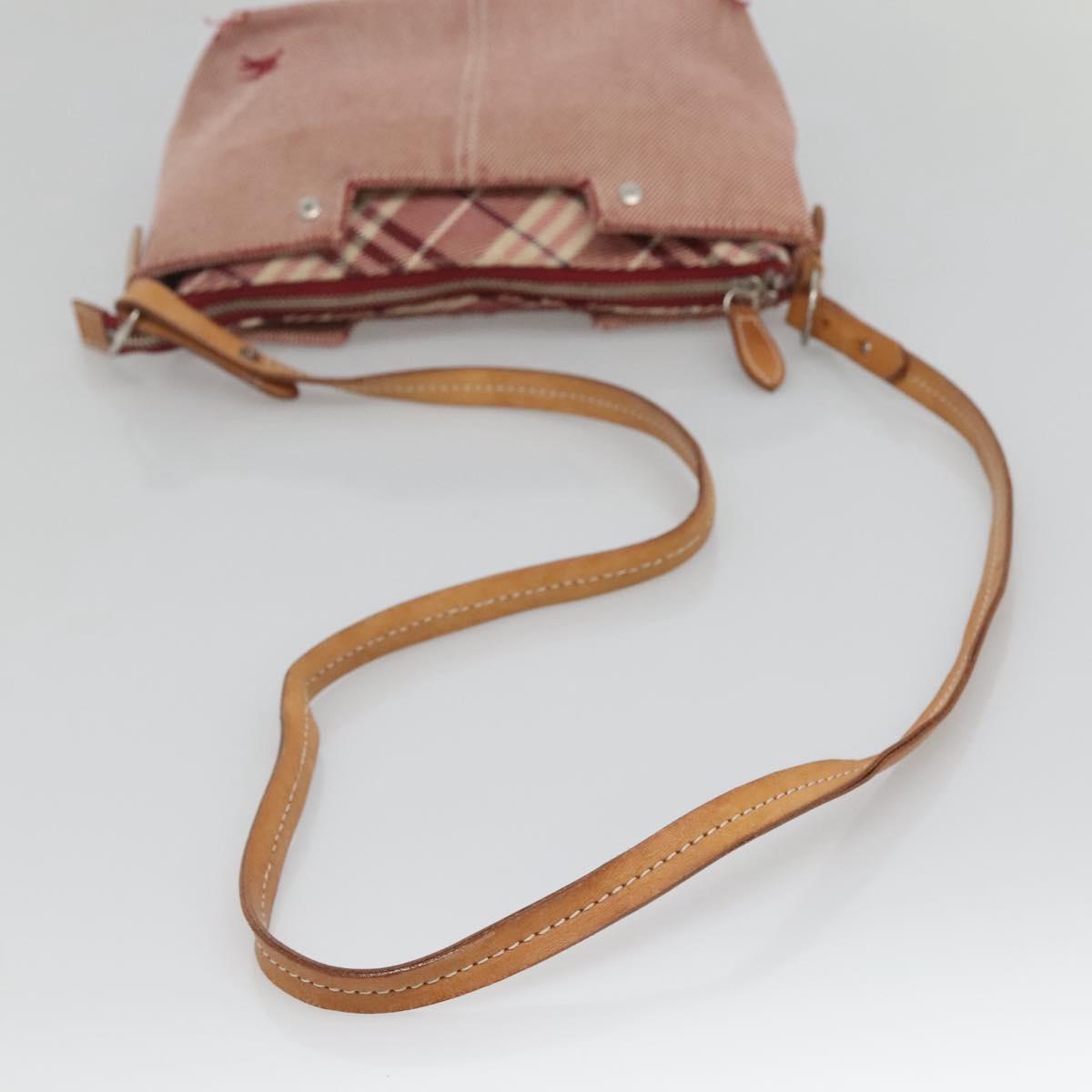 BURBERRY Nova Check Blue Label Shoulder Bag Canvas Red Silver Auth ti3084