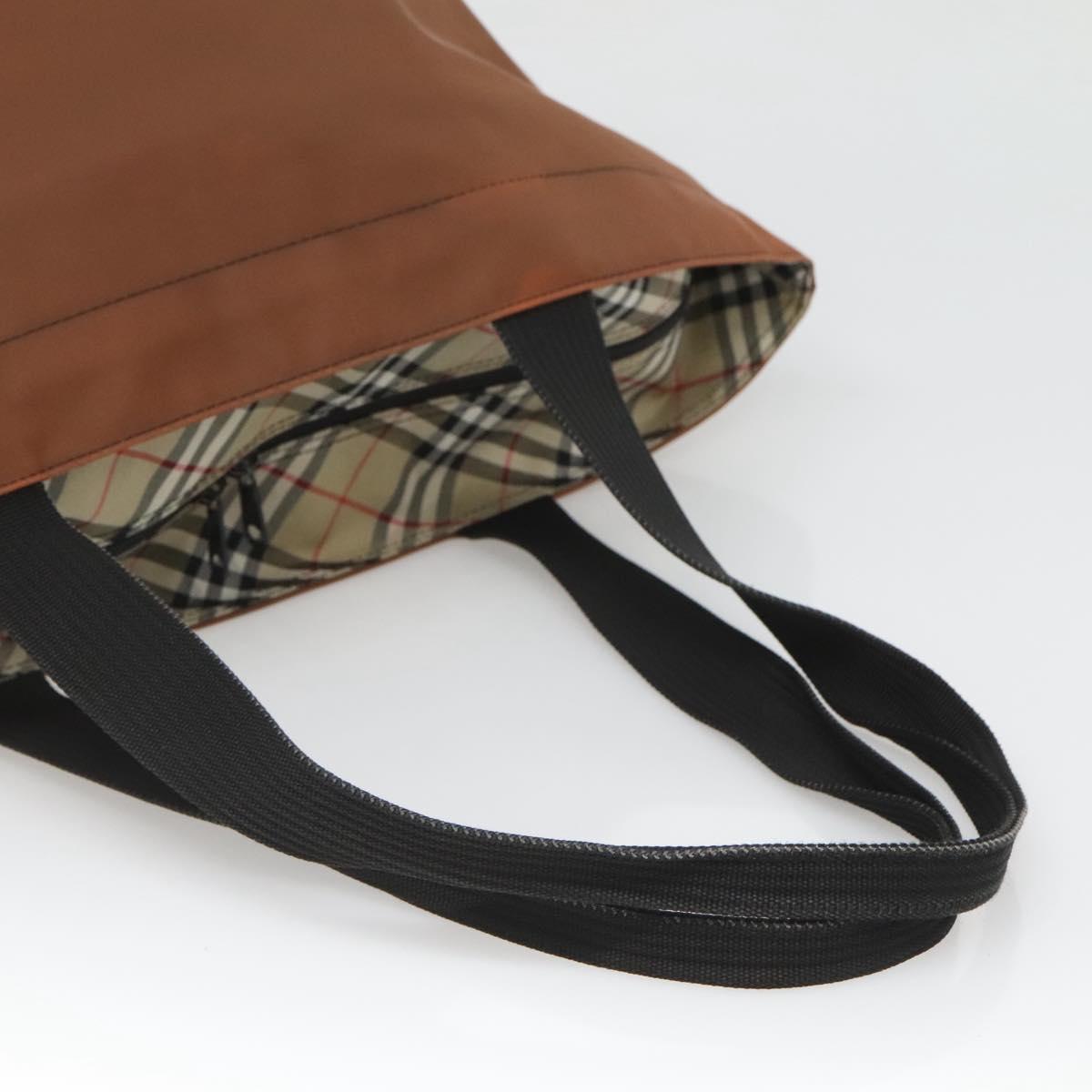 Burberrys Nova Check Tote Bag Nylon Brown Auth ti3085