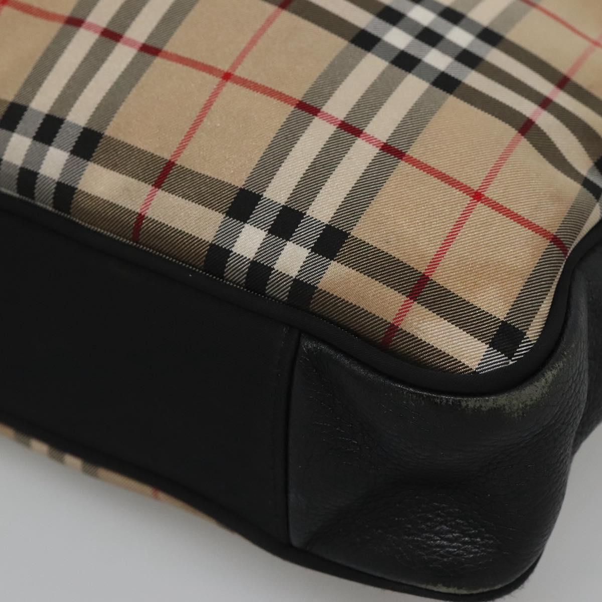 Burberrys Nova Check Blue Label Hand Bag Nylon Beige Silver Auth ti3086