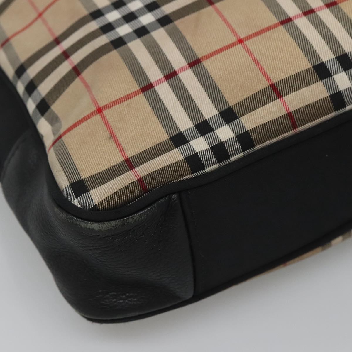 Burberrys Nova Check Blue Label Hand Bag Nylon Beige Silver Auth ti3086