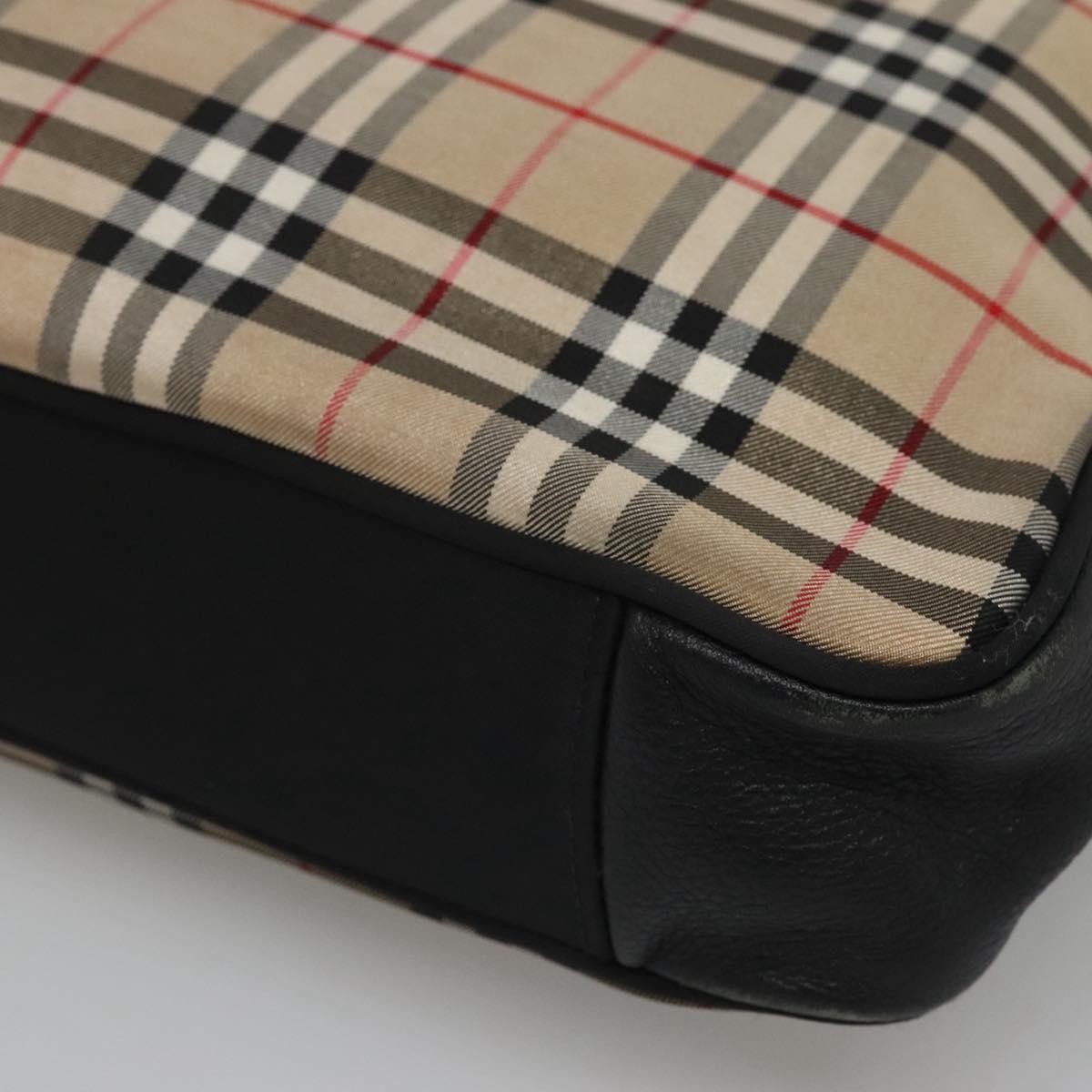 Burberrys Nova Check Blue Label Hand Bag Nylon Beige Silver Auth ti3086