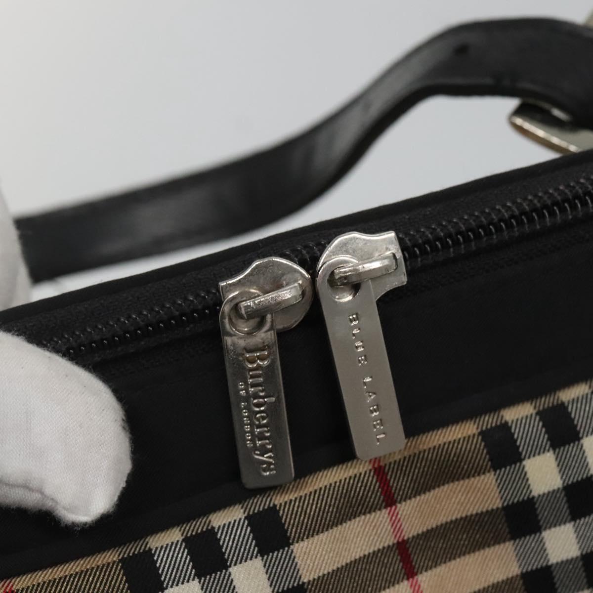Burberrys Nova Check Blue Label Hand Bag Nylon Beige Silver Auth ti3086