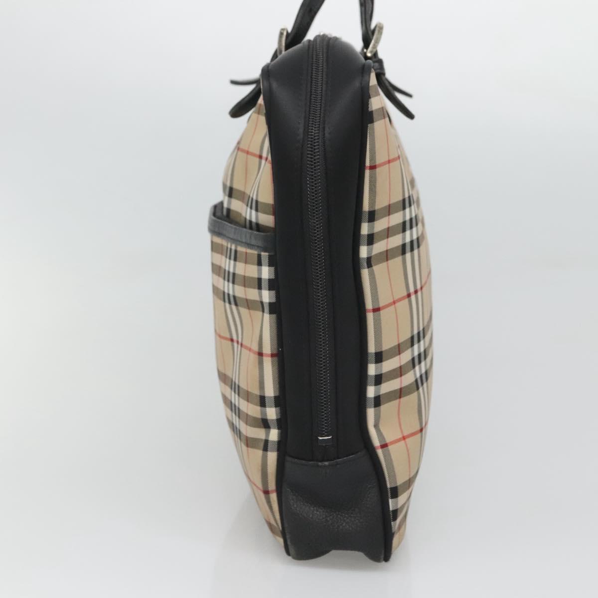 Burberrys Nova Check Blue Label Hand Bag Nylon Beige Silver Auth ti3086