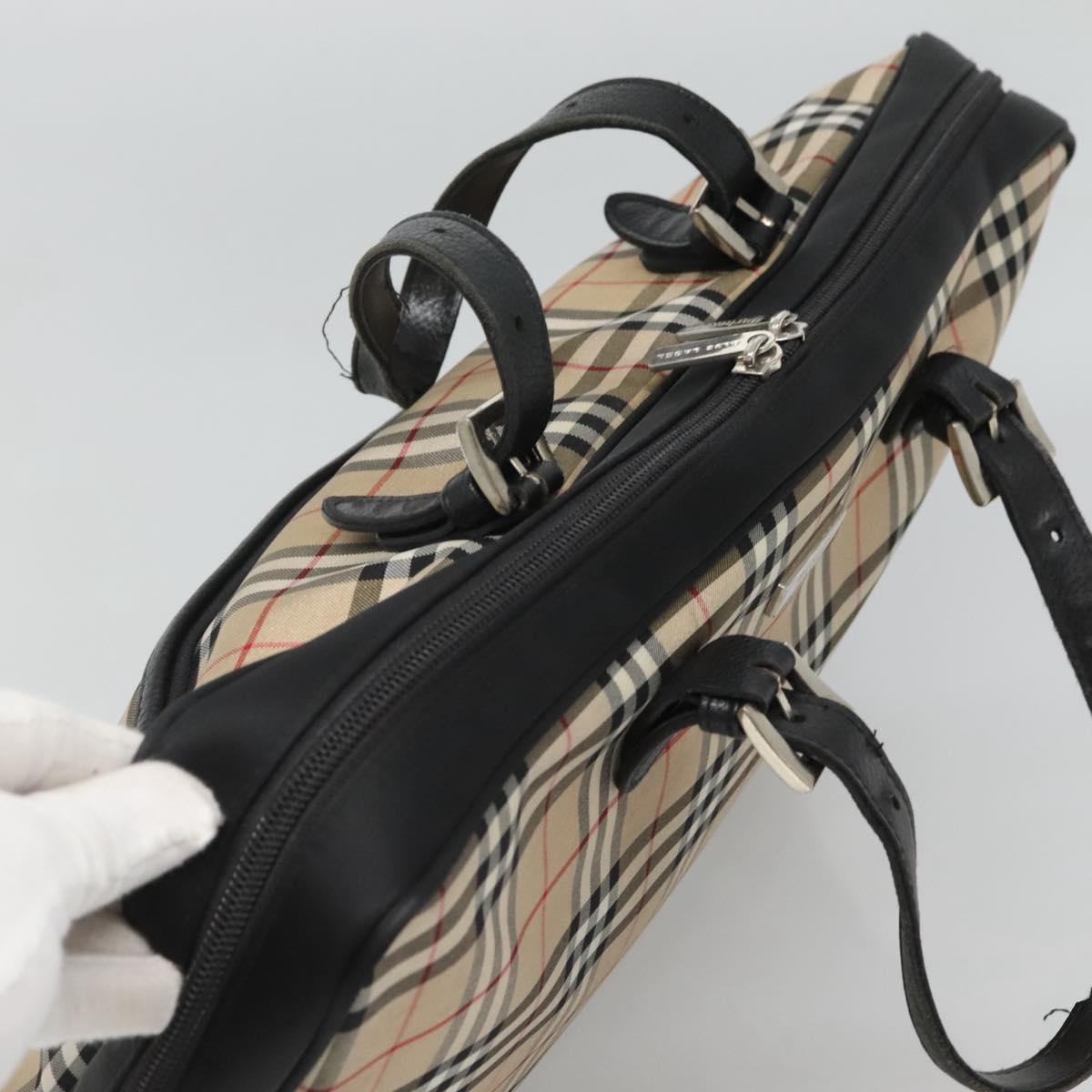 Burberrys Nova Check Blue Label Hand Bag Nylon Beige Silver Auth ti3086