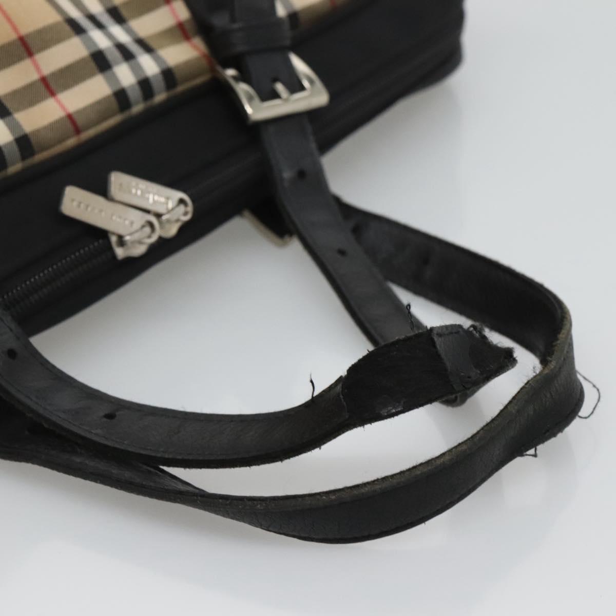 Burberrys Nova Check Blue Label Hand Bag Nylon Beige Silver Auth ti3086