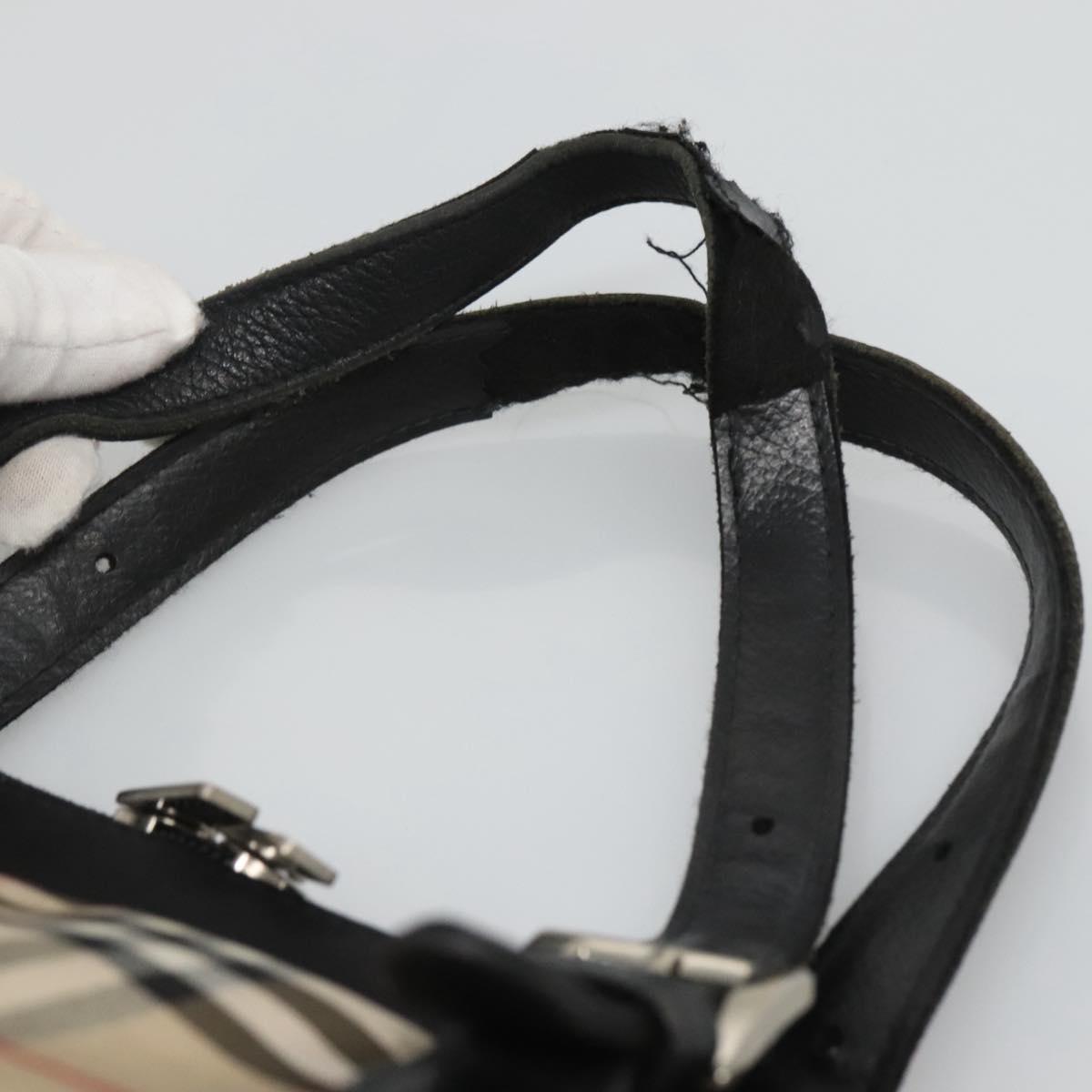 Burberrys Nova Check Blue Label Hand Bag Nylon Beige Silver Auth ti3086