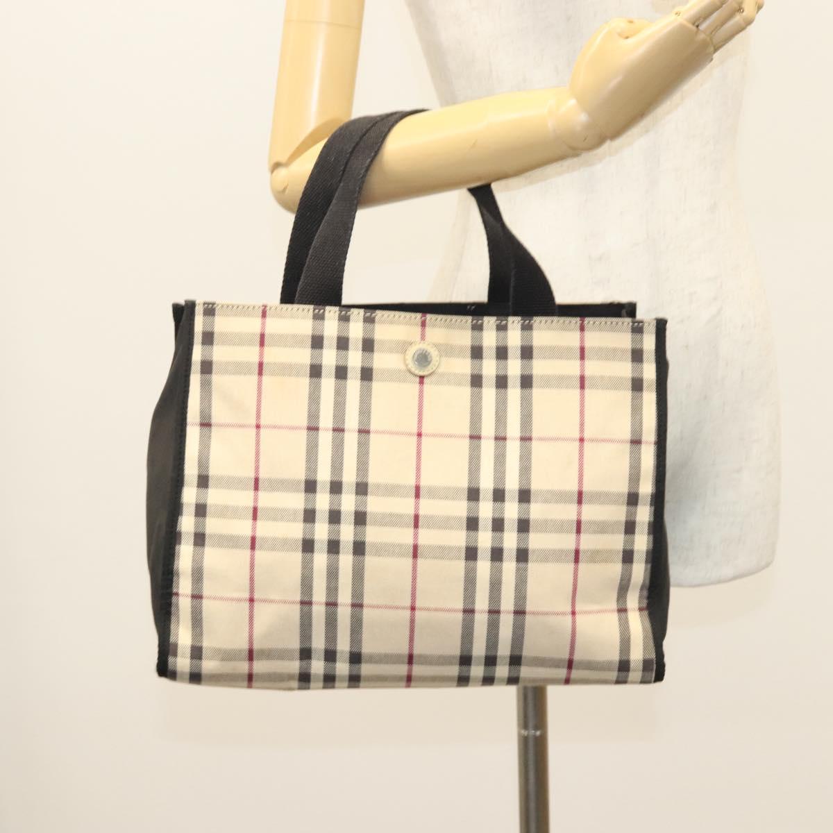 BURBERRY Nova Check Hand Bag Canvas Beige Silver Auth ti3089