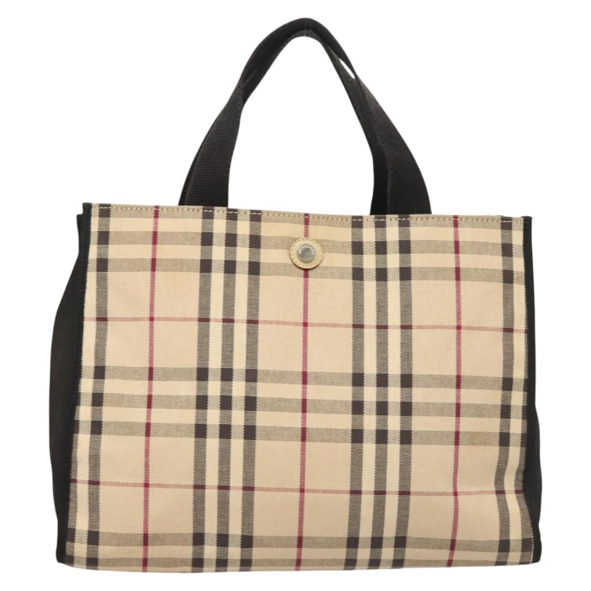 BURBERRY Nova Check Hand Bag Canvas Beige Silver Auth ti3089