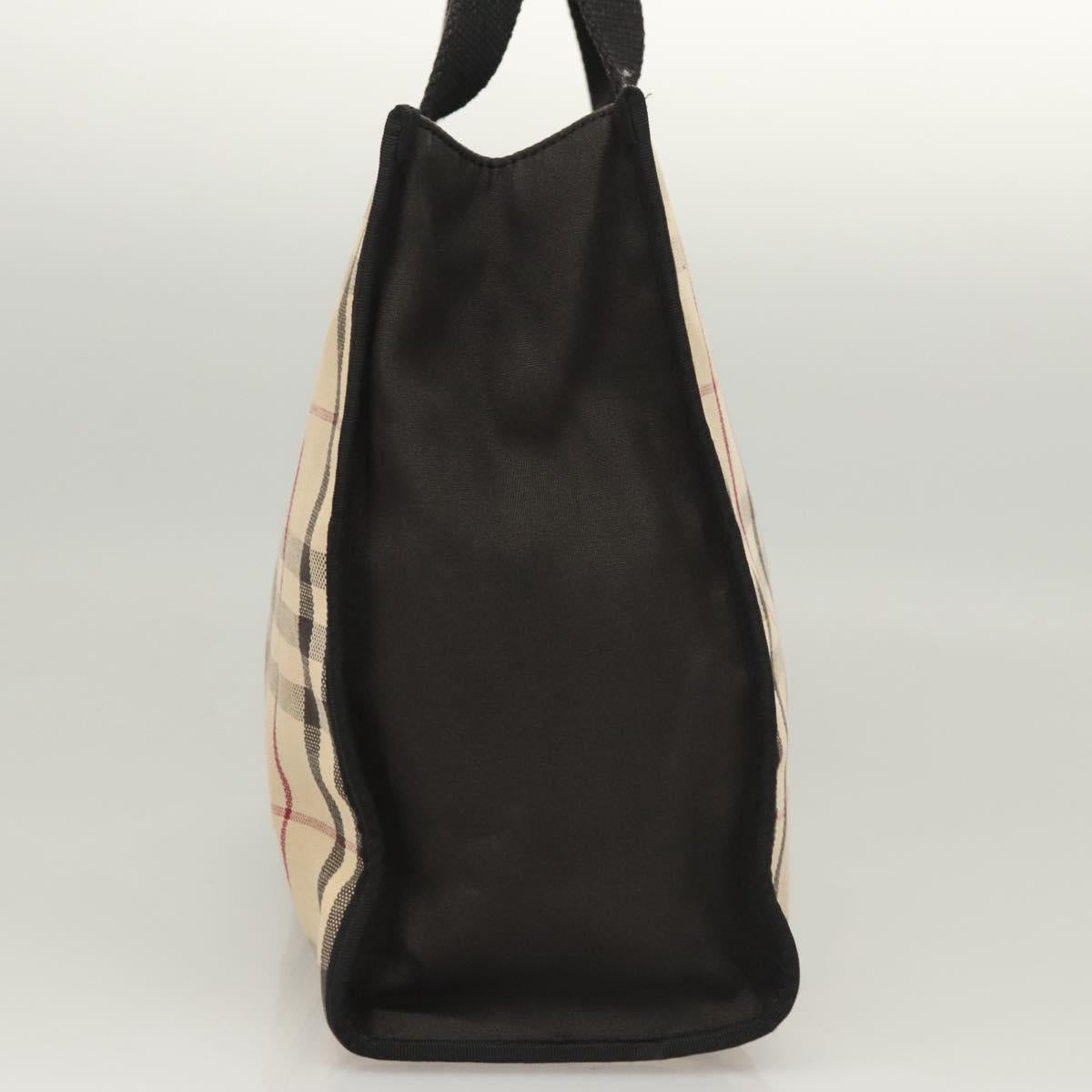 BURBERRY Nova Check Hand Bag Canvas Beige Silver Auth ti3089