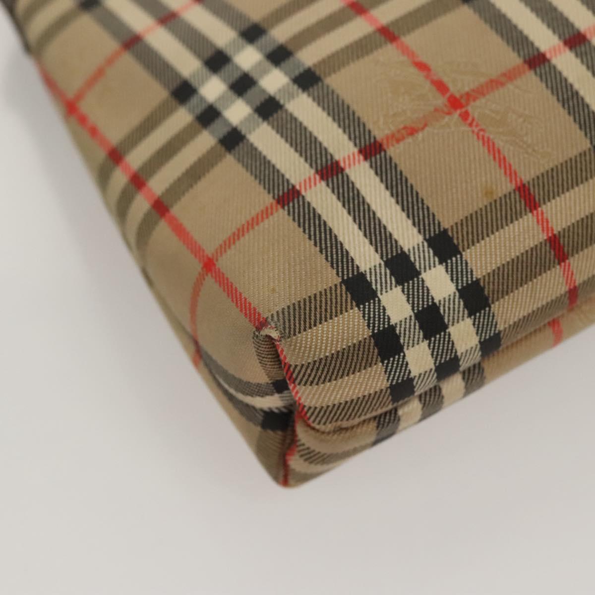 Burberrys Nova Check Clutch Bag Canvas Beige Silver Auth ti3090