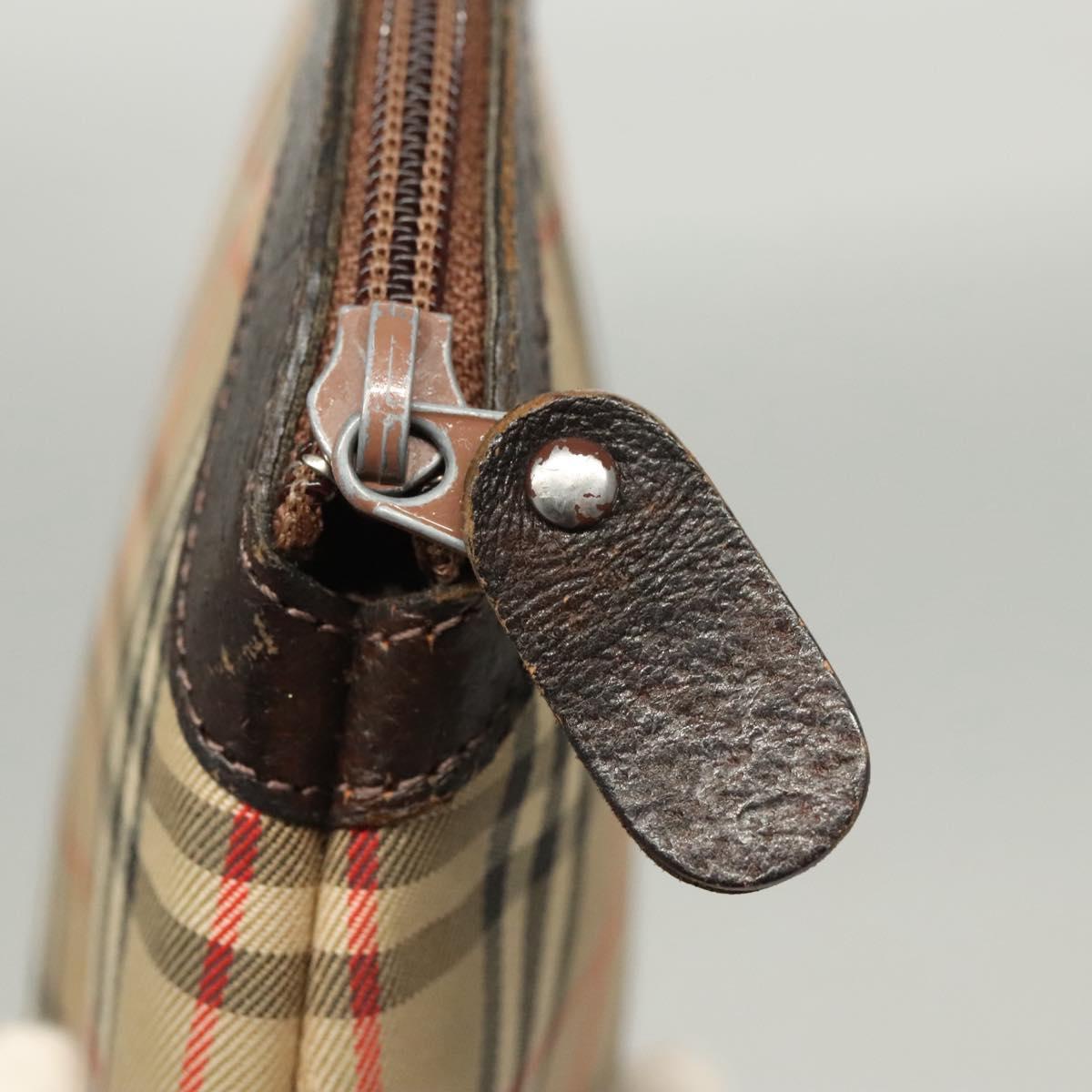 Burberrys Nova Check Clutch Bag Canvas Beige Silver Auth ti3090