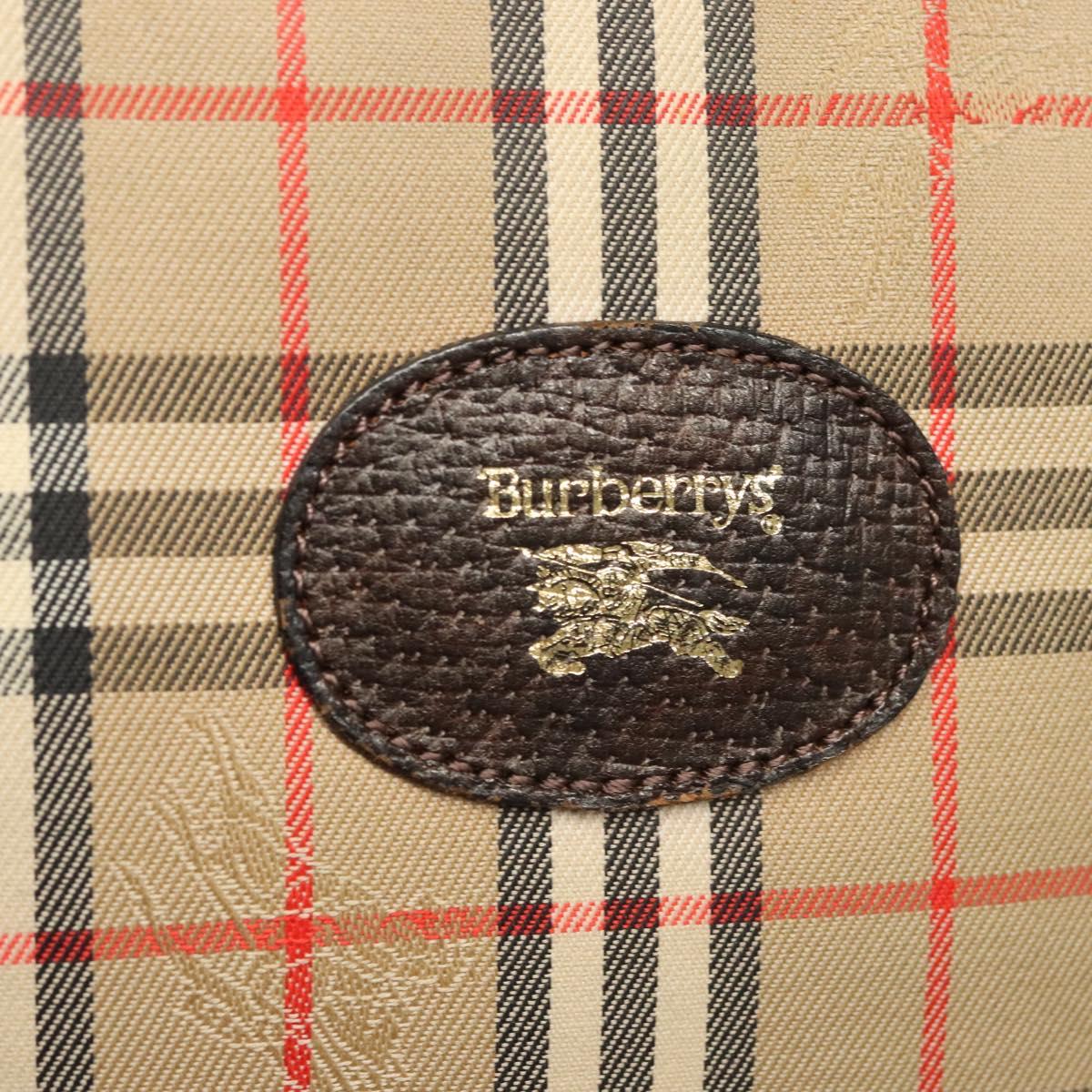 Burberrys Nova Check Clutch Bag Canvas Beige Silver Auth ti3090