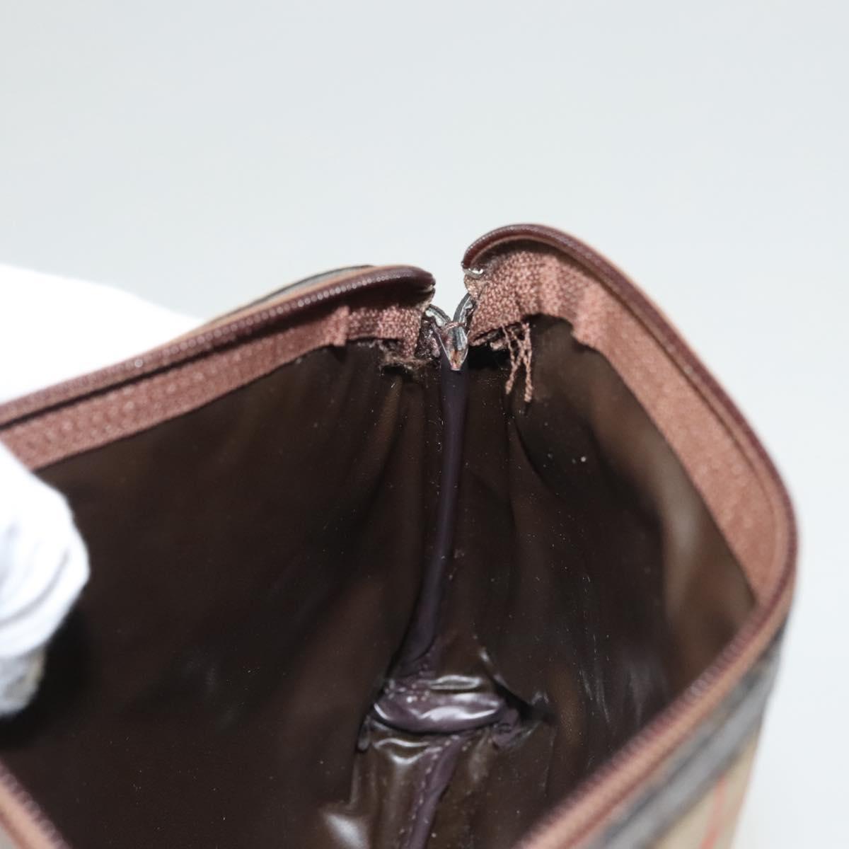 Burberrys Nova Check Clutch Bag Canvas Beige Silver Auth ti3090