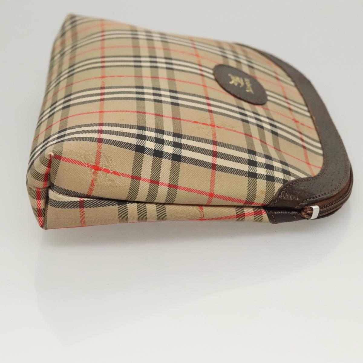 Burberrys Nova Check Clutch Bag Canvas Beige Silver Auth ti3090