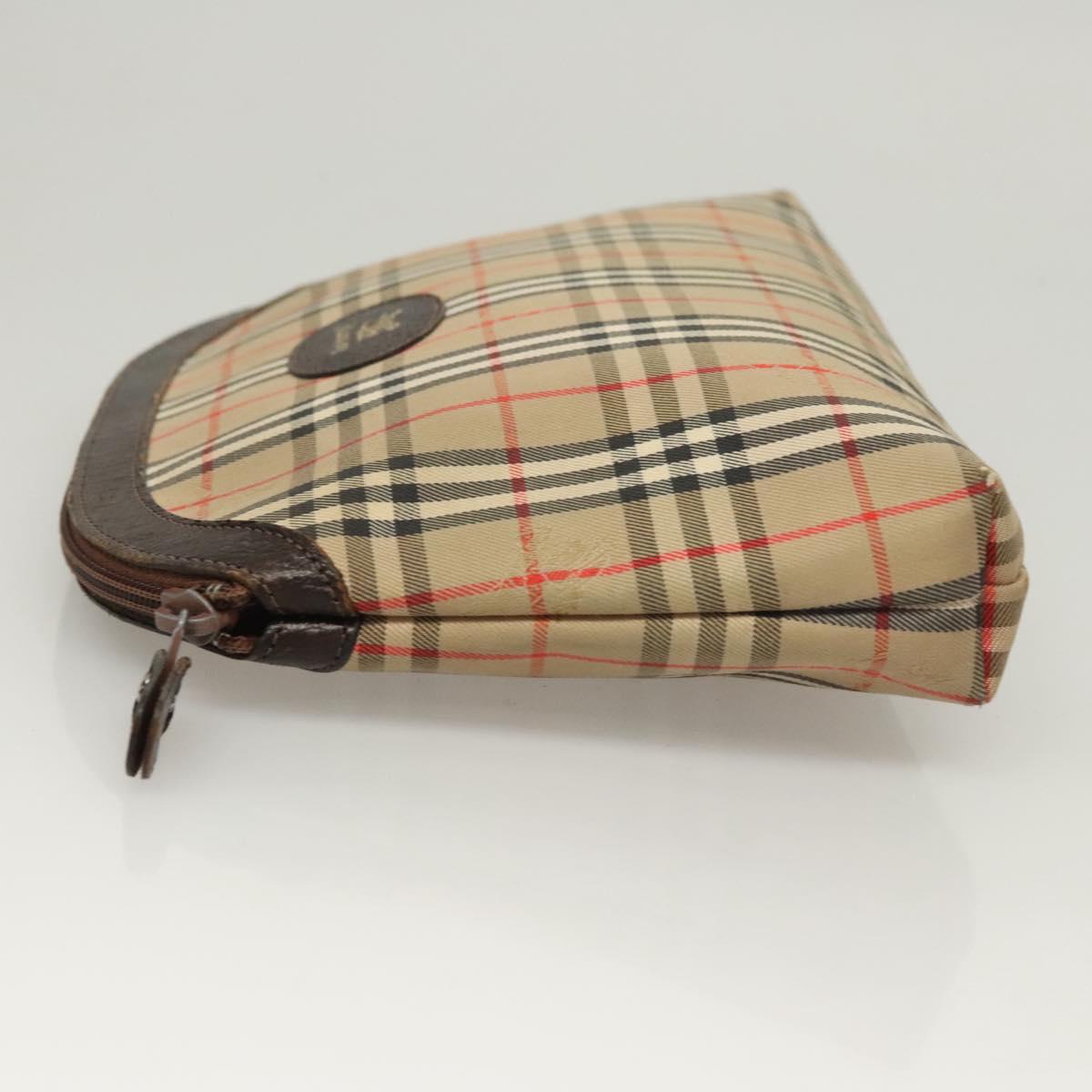 Burberrys Nova Check Clutch Bag Canvas Beige Silver Auth ti3090