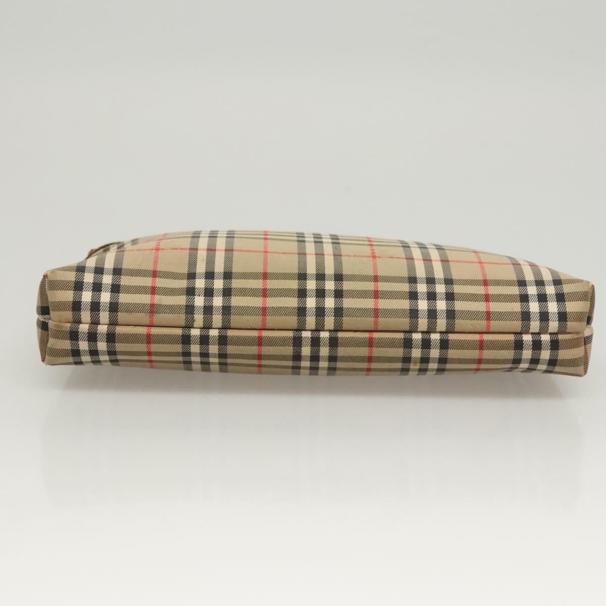 Burberrys Nova Check Clutch Bag Canvas Beige Silver Auth ti3090