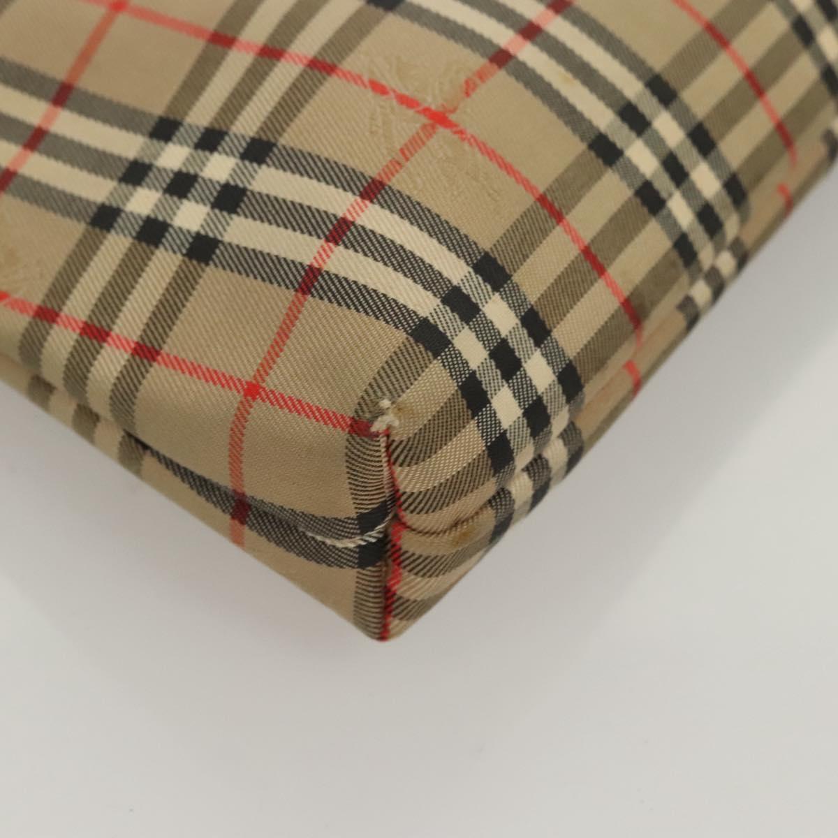 Burberrys Nova Check Clutch Bag Canvas Beige Silver Auth ti3090