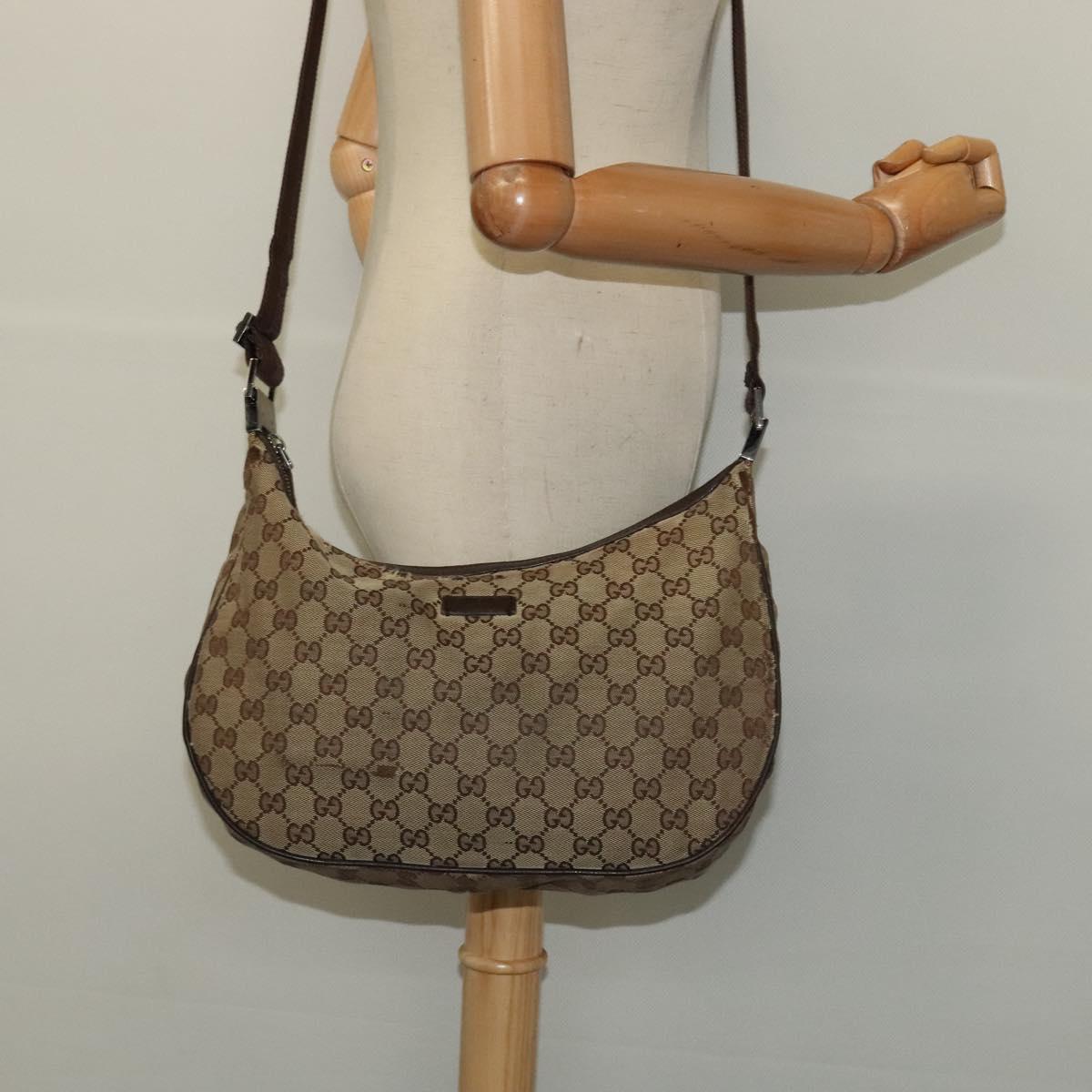GUCCI GG Canvas Shoulder Bag Beige Silver 122790 Auth ti3091