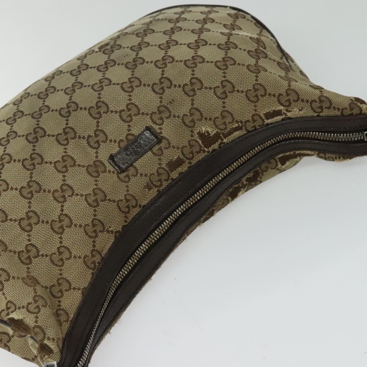 GUCCI GG Canvas Shoulder Bag Beige Silver 122790 Auth ti3091