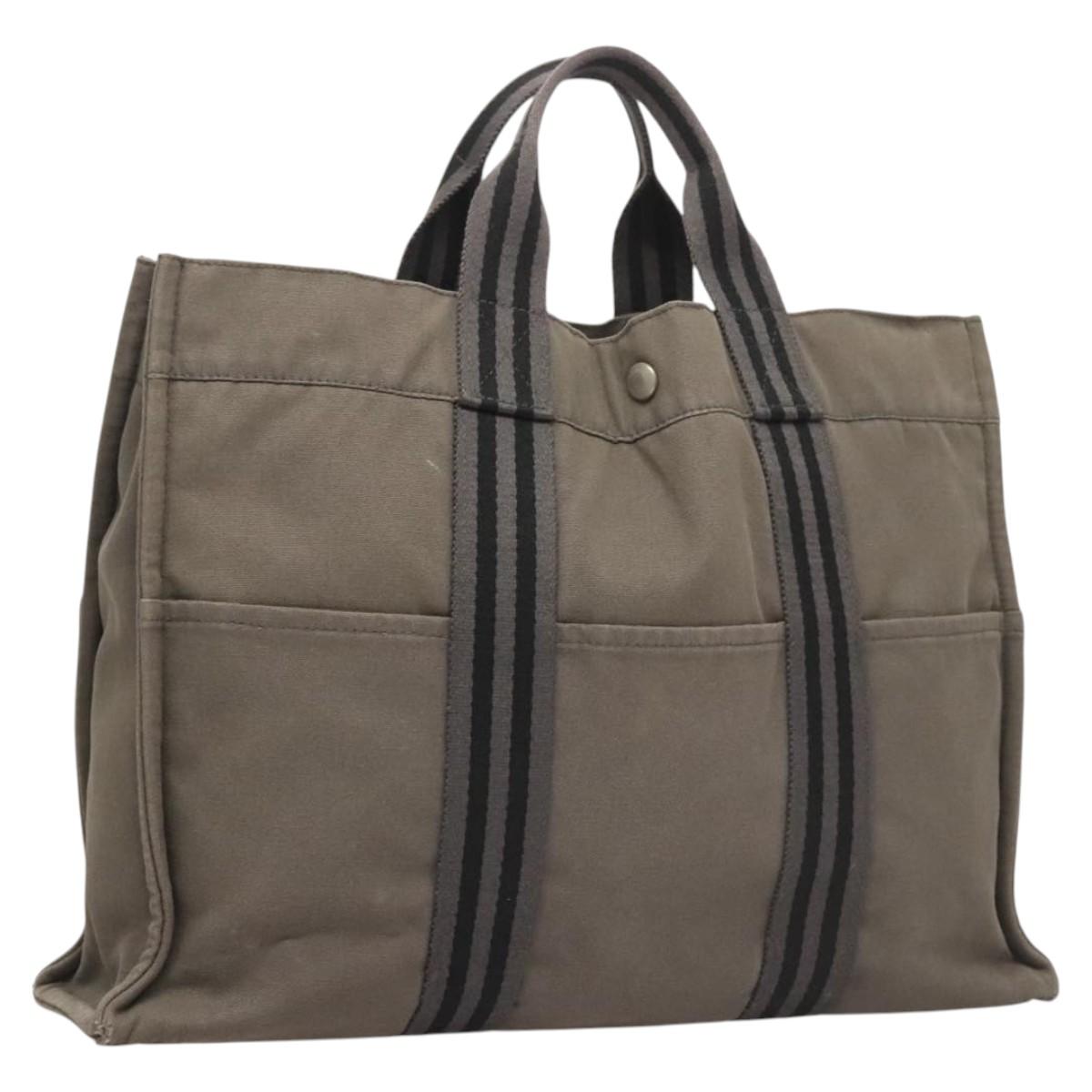 HERMES Fourre Tout MM Hand Bag Canvas Gray Silver Auth ti3097